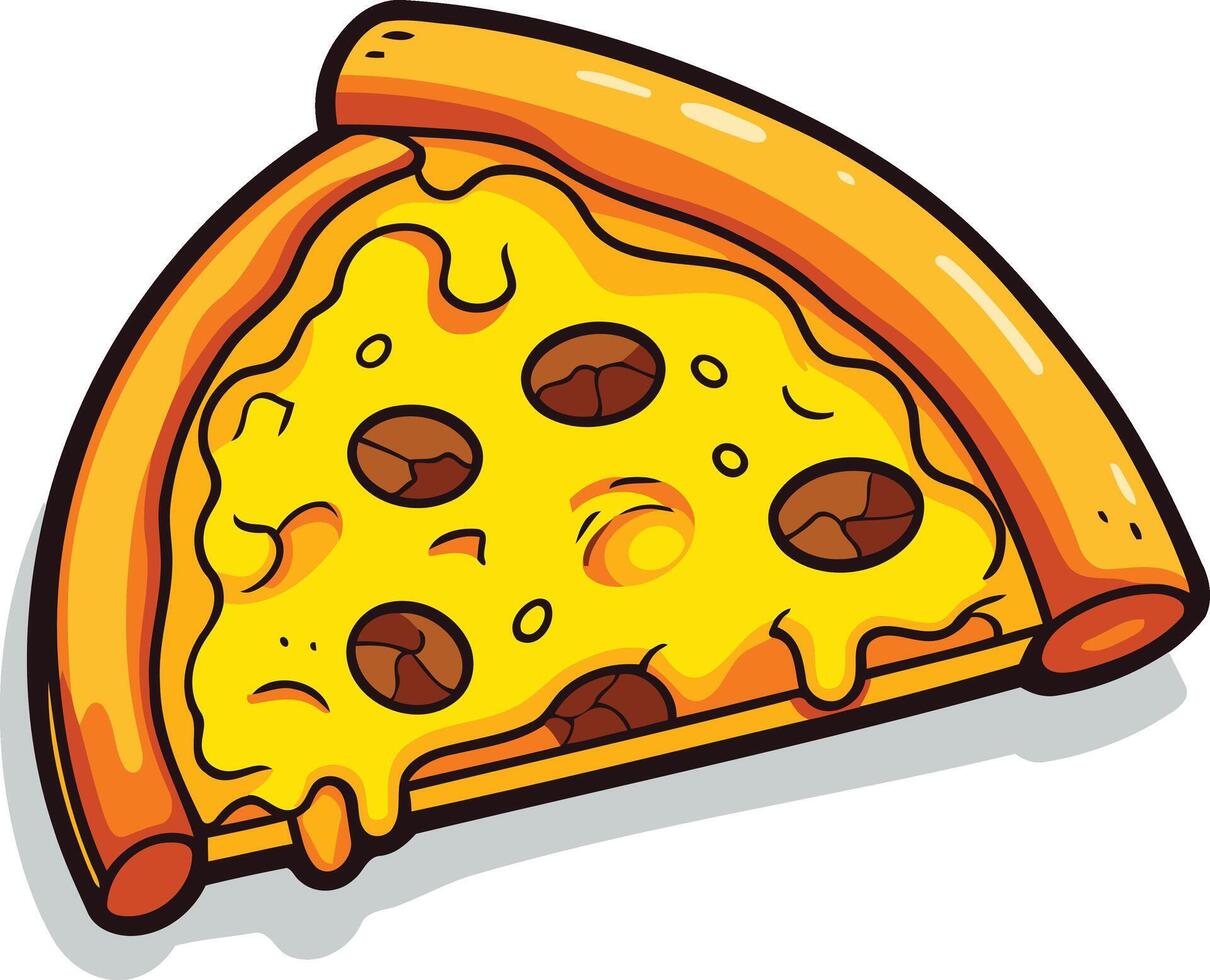 Cartoon pizza slice with gooey cheese and pepperoni vector