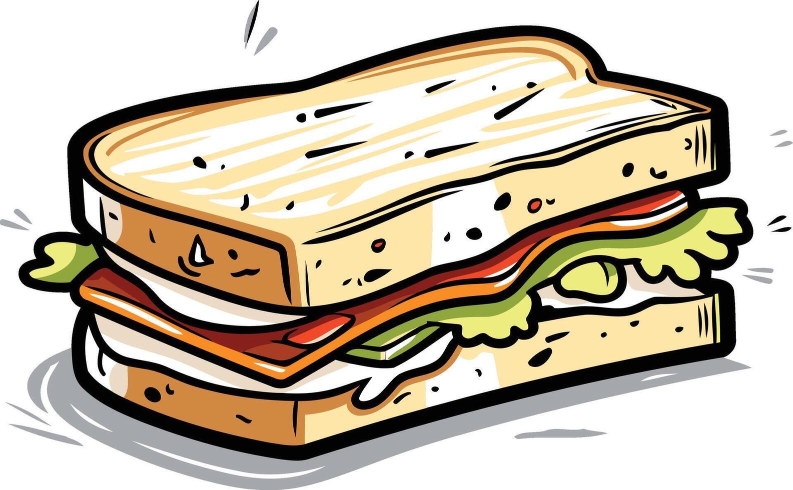 A cheerful cartoon illustration of a classic sandwich, perfect for menus, food blogs, and social media vector