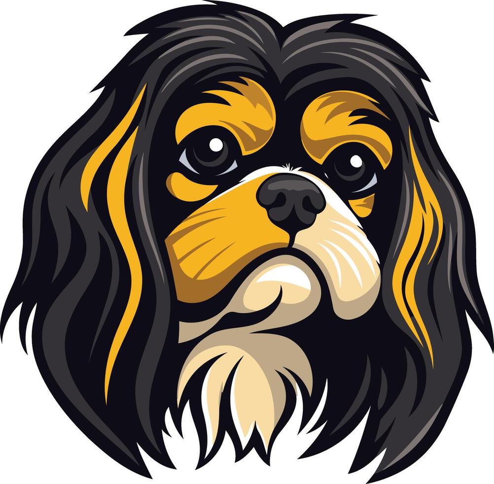 Cute cartoon illustration of a cavalier king charles spaniel dog with a black and tan coat vector