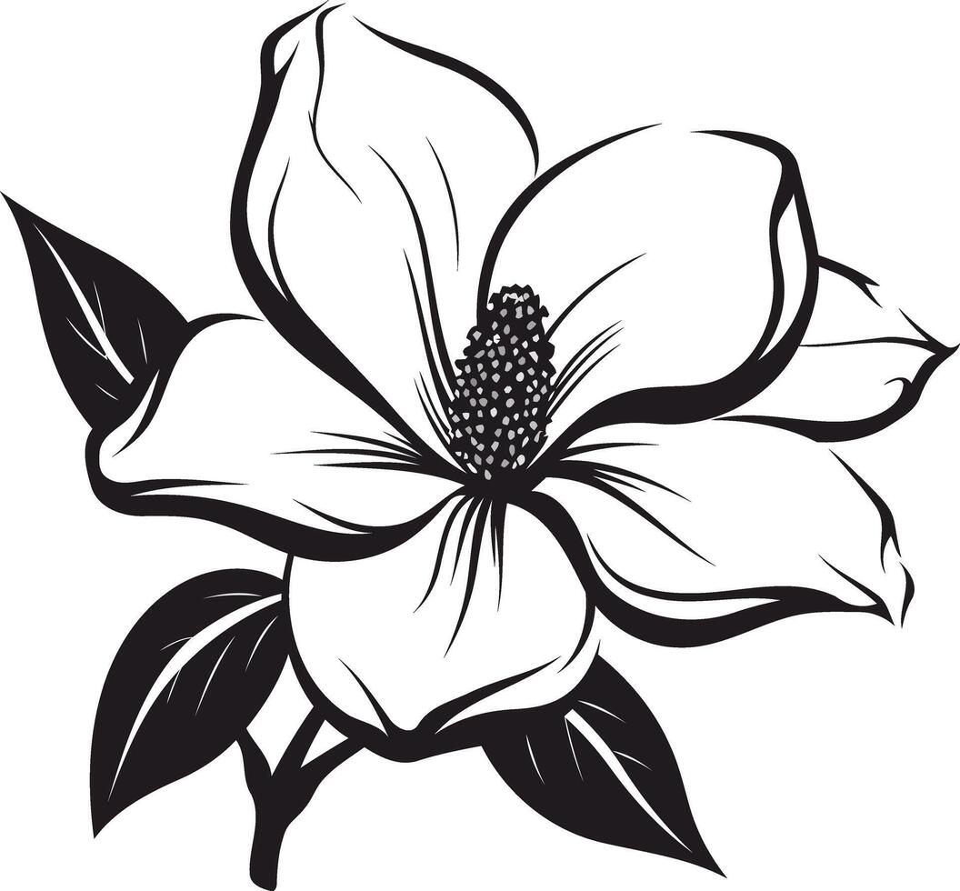 Elegant black and white magnolia flower illustration vector