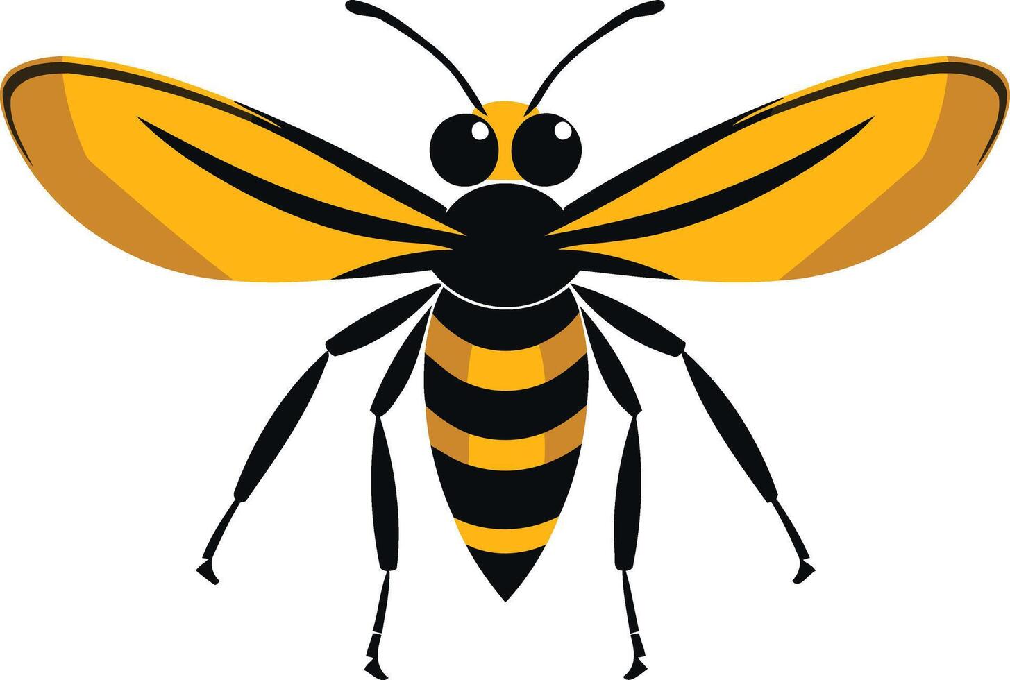 Simple and cute cartoon bee illustration with yellow wings and black and yellow stripes vector