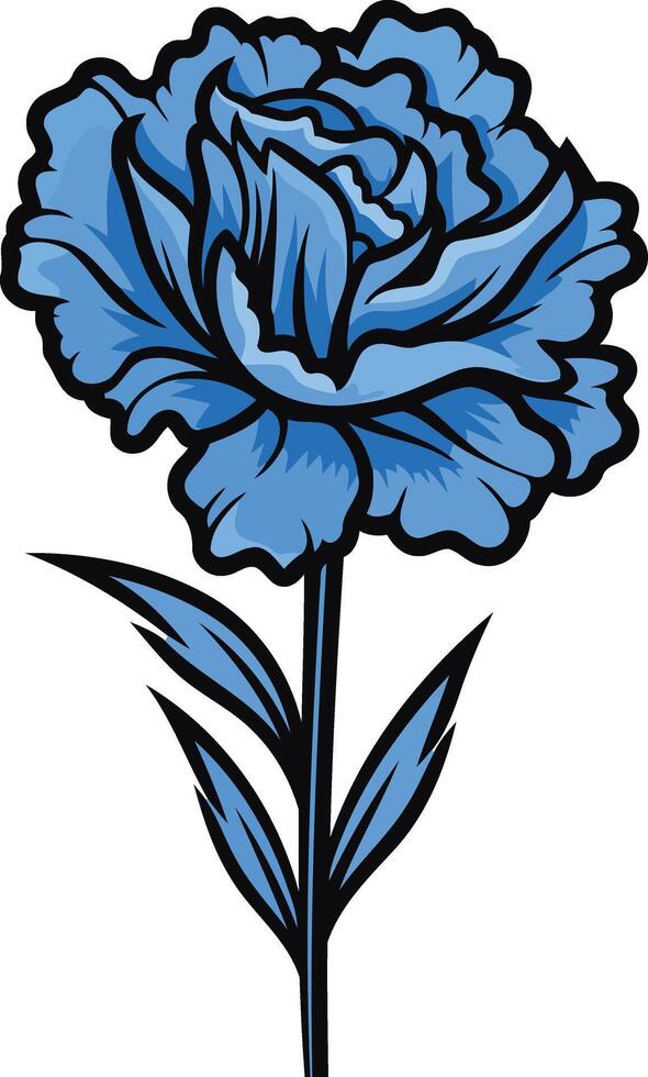 A vibrant blue carnation flower, drawn in a bold, graphic style vector