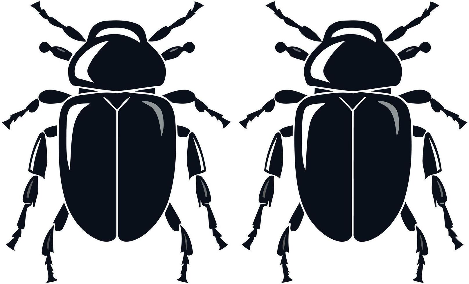 Two symmetrical black beetle silhouettes, facing each other, create a powerful and eye catching design vector