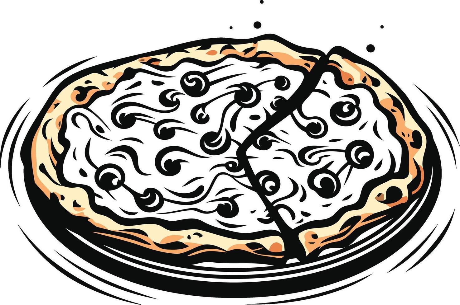 A delicious looking pizza with a slice removed, perfect for menu designs, food blogs, or restaurant branding vector