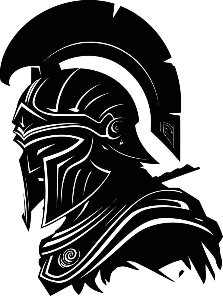 A striking silhouette of a spartan warrior in full armor, perfect for adding a touch of ancient power and heroism to your design projects vector