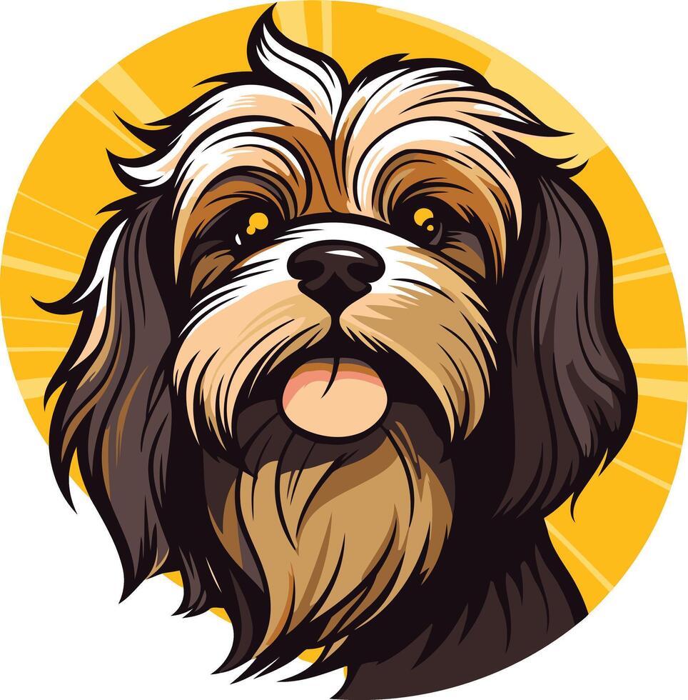 Cute cartoon illustration of a fluffy shih tzu dog with a friendly expression, perfect for pet related designs and branding vector