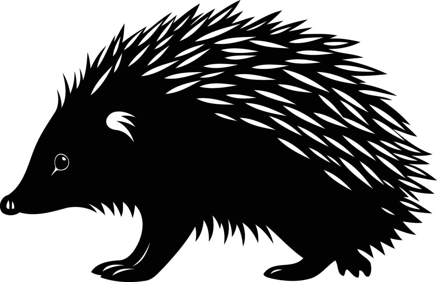 Black and white silhouette of a hedgehog, perfect for children's illustrations, nature designs, and educational materials vector