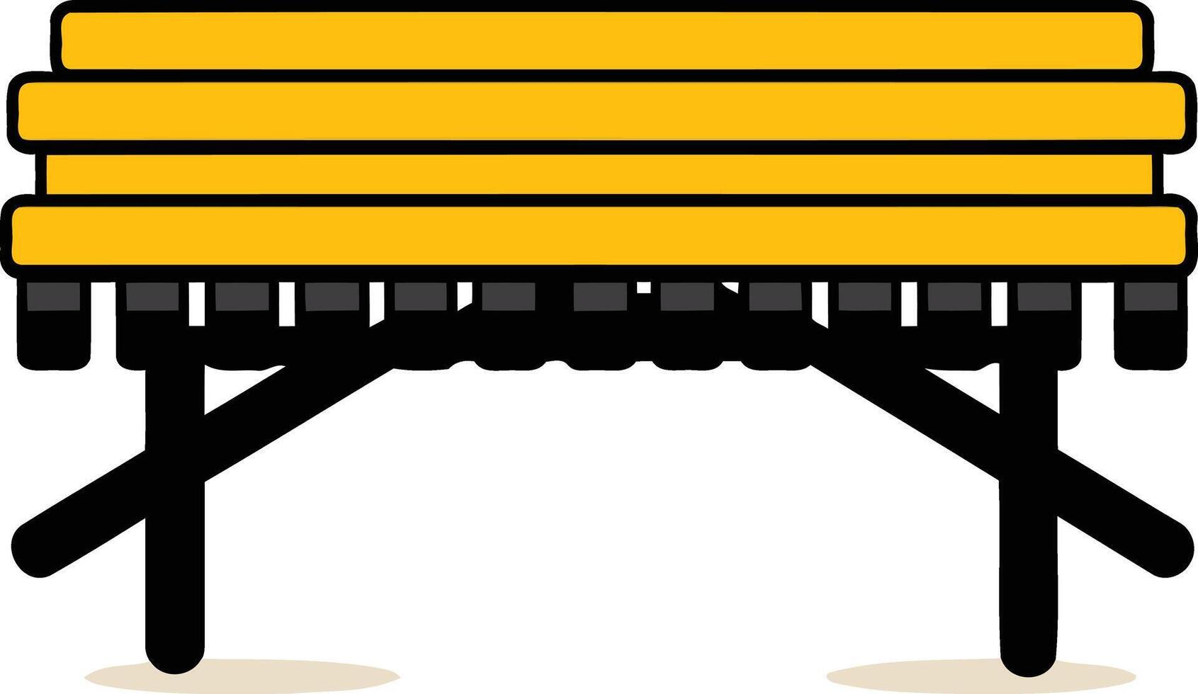 Simple cartoon illustration of a yellow park bench with black legs, perfect for website design, app icons, and children's illustrations vector