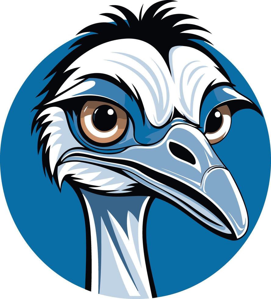 A bold and cartoonish illustration of an ostrich's head vector