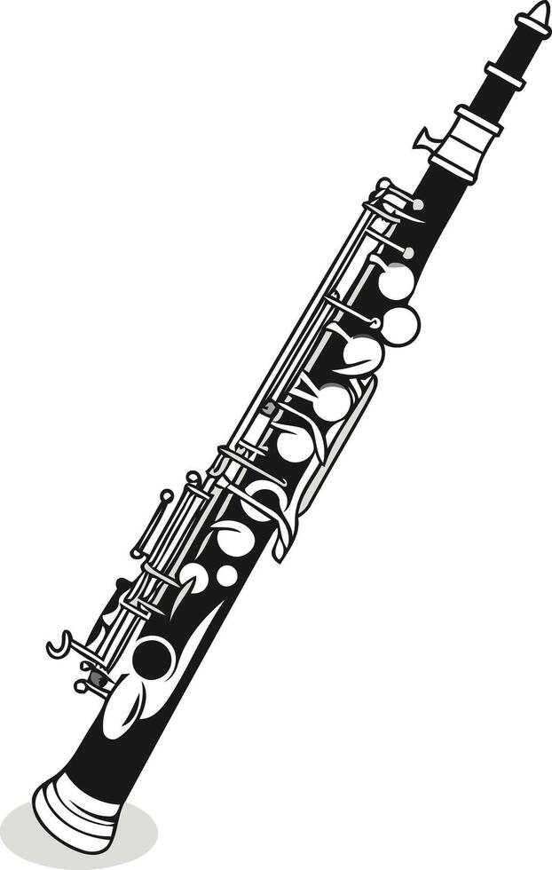 Black and white illustration of a clarinet, perfect for music education, website design, or print materials vector