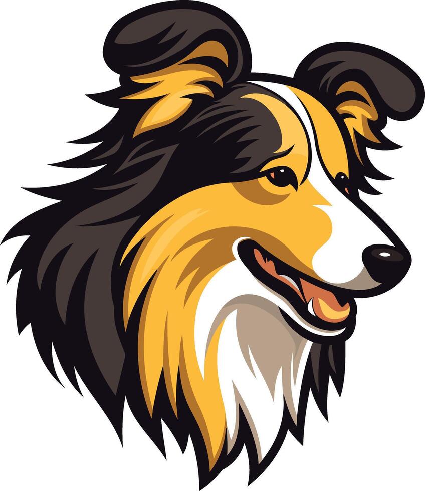 A friendly cartoon illustration of a sheltie dog head, perfect for pet related products and designs vector