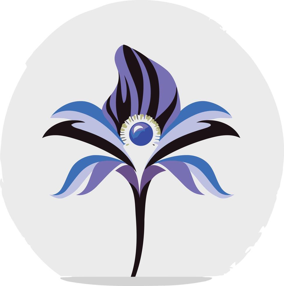 Stylized blue and black flower with a jewel center vector