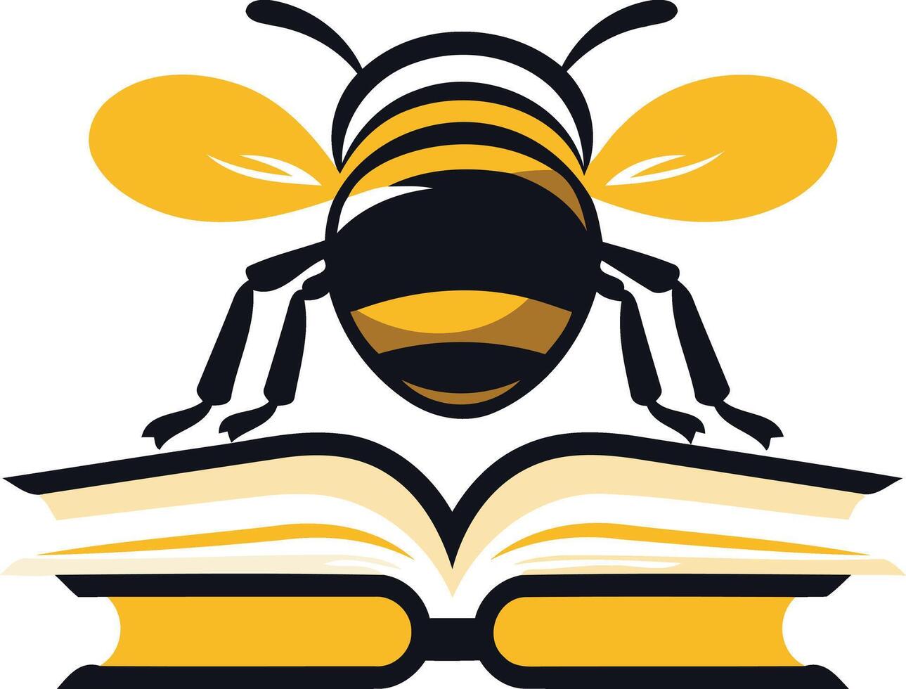 A cute bee perched on an open book, perfect for educational logos or branding vector