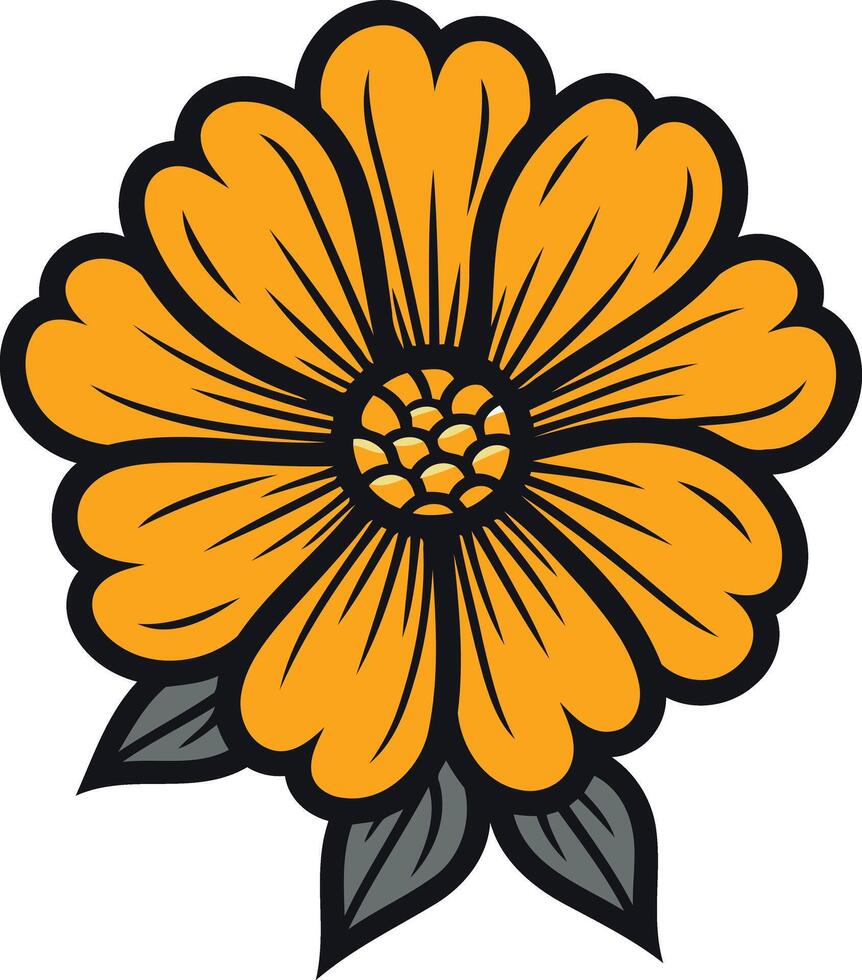 A vibrant yellow flower with bold black outlines vector