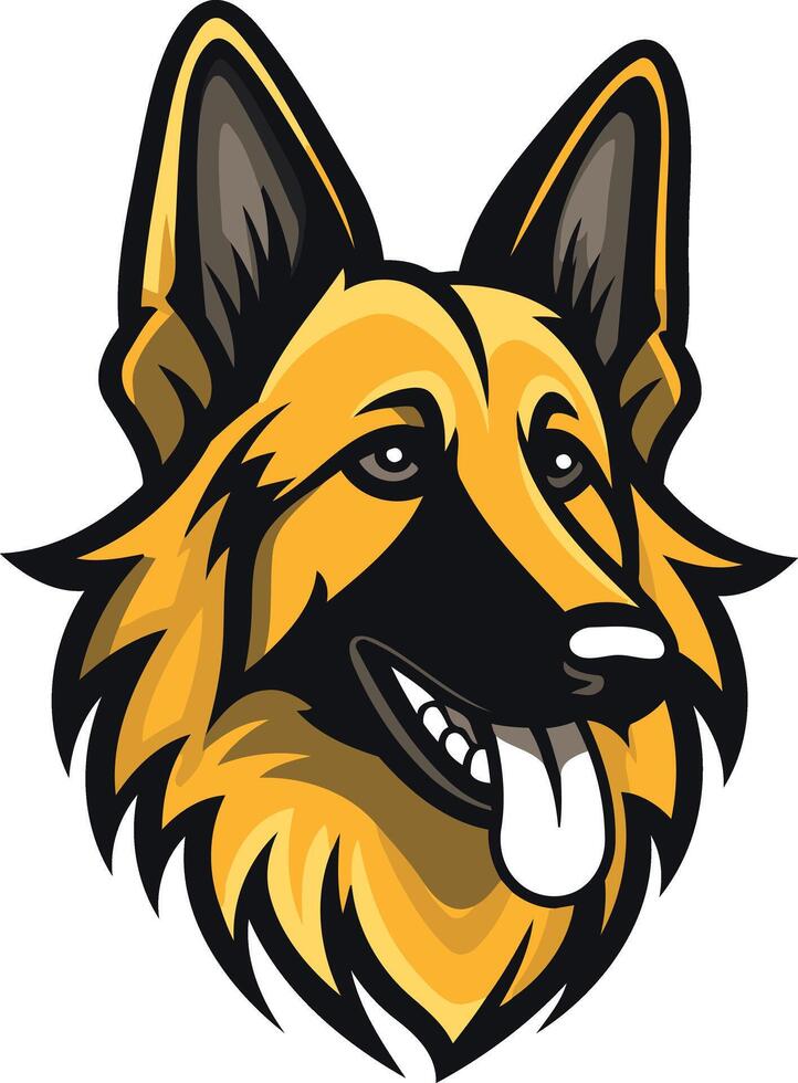 A friendly, cartoon german shepherd with a playful grin and tongue sticking out vector