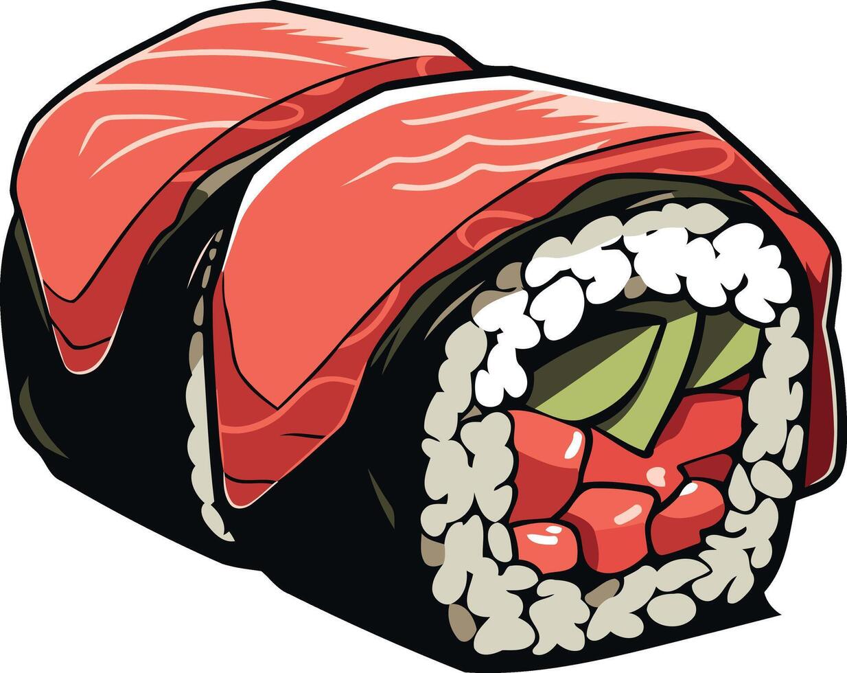 A vibrant illustration of a sushi roll, perfect for menus, social media posts, or any project needing a delicious touch of japanese cuisine vector