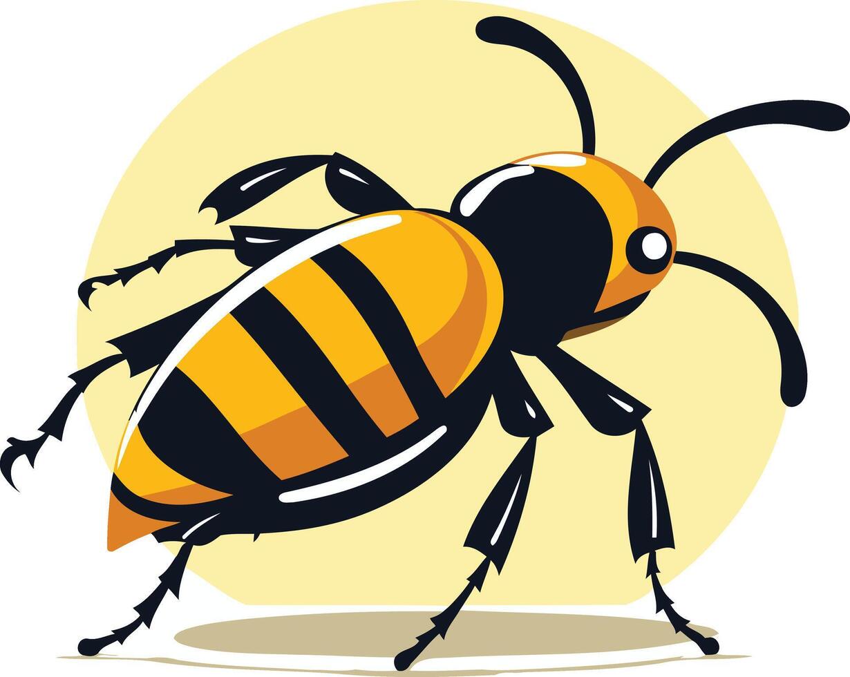 A friendly cartoon bee with black and yellow stripes is flying in a playful pose vector