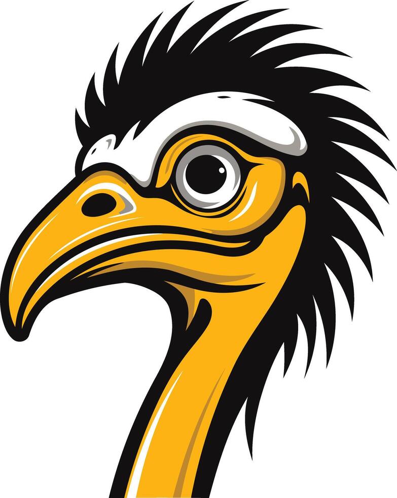 A bold and cartoonish illustration of an ostrich head, perfect for branding, logos, or mascot designs vector