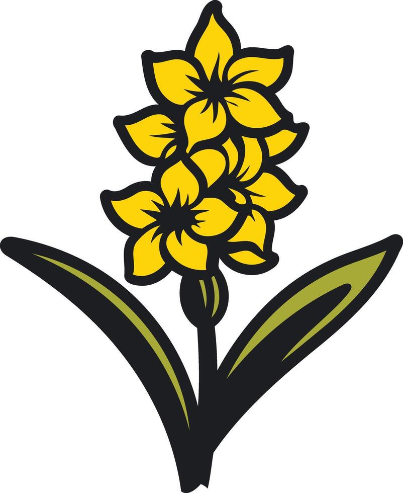 A simple, stylized illustration of a yellow flower with green leaves vector