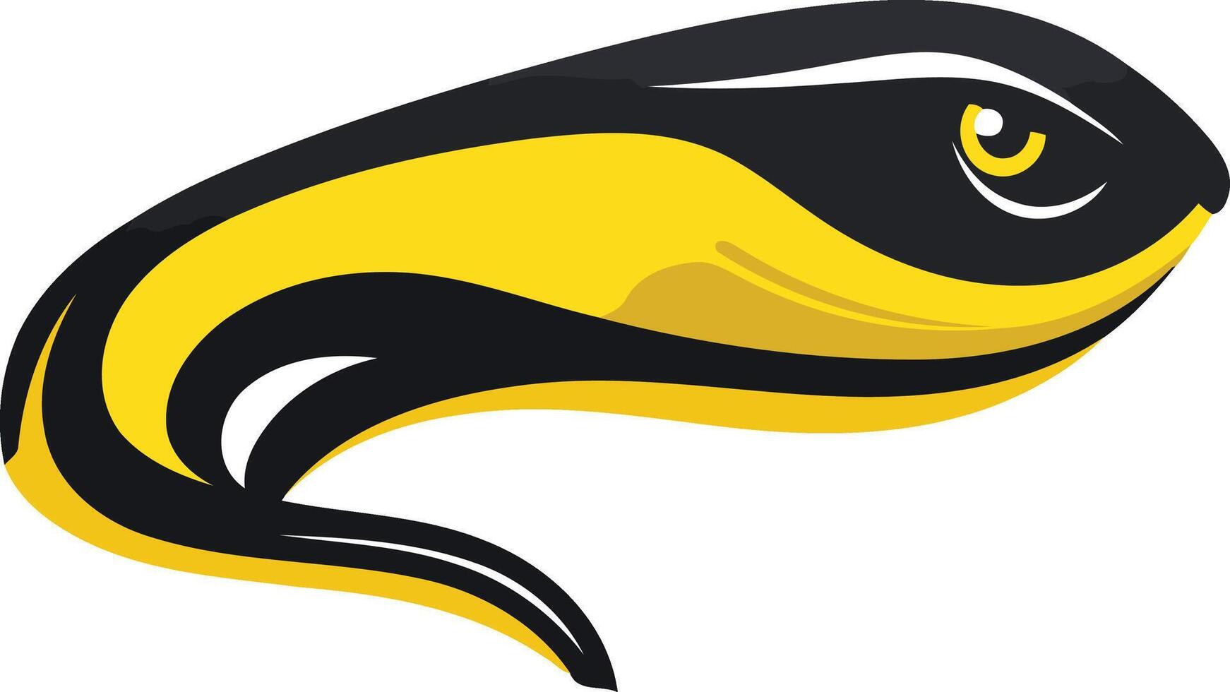 A stylized, abstract, and bold logo design depicting a stylized yellow and black fish vector