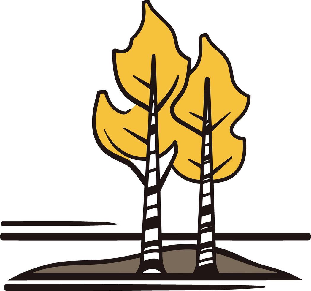 Simple illustration of three stylized trees with yellow leaves vector