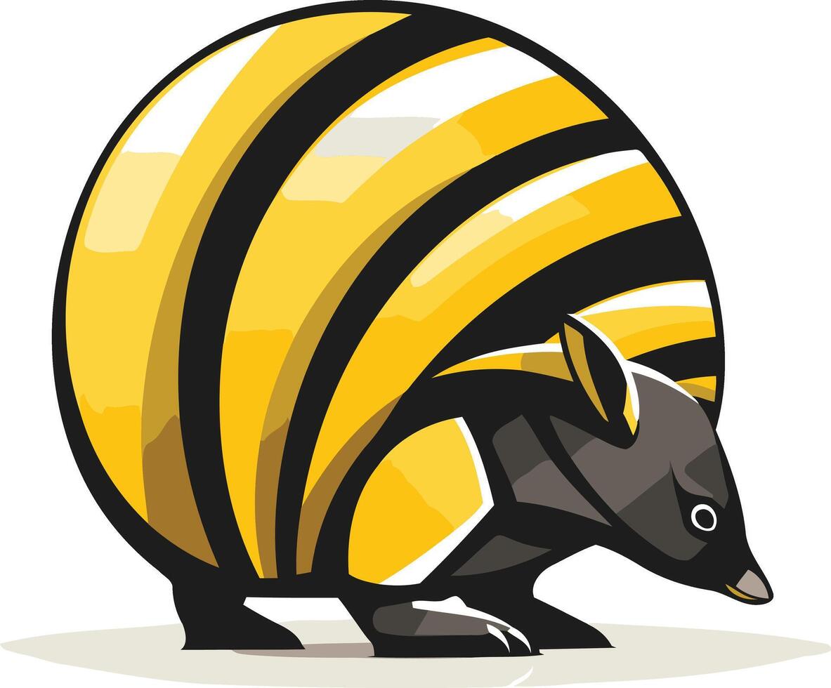 Cute cartoon armadillo with a yellow and black striped shell vector