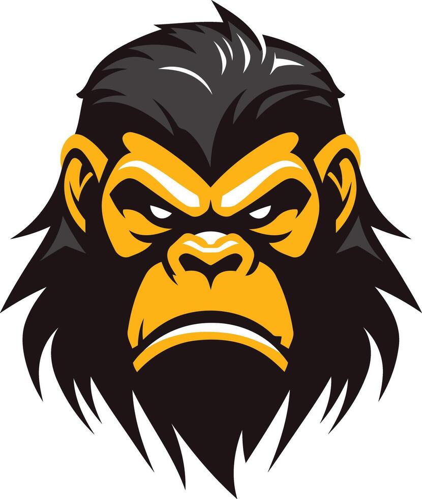 Powerful gorilla head illustration, featuring a fierce expression and detailed fur vector