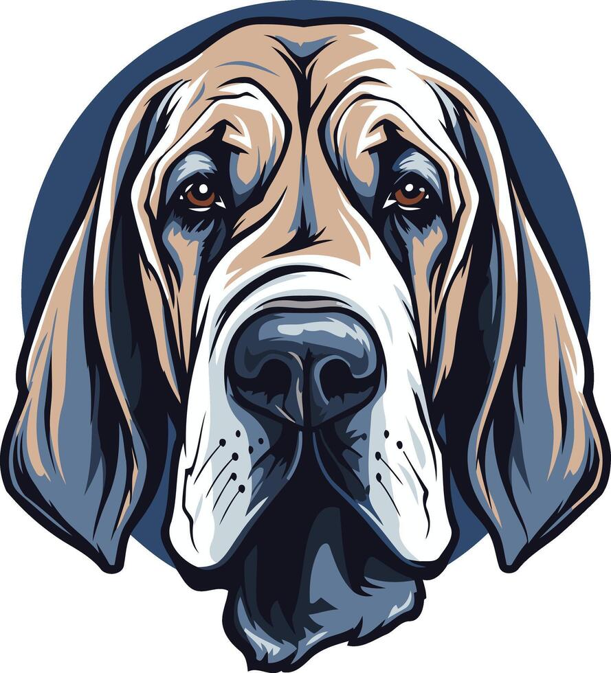 A close up illustration of a majestic dog's head, showcasing its expressive eyes and powerful features vector
