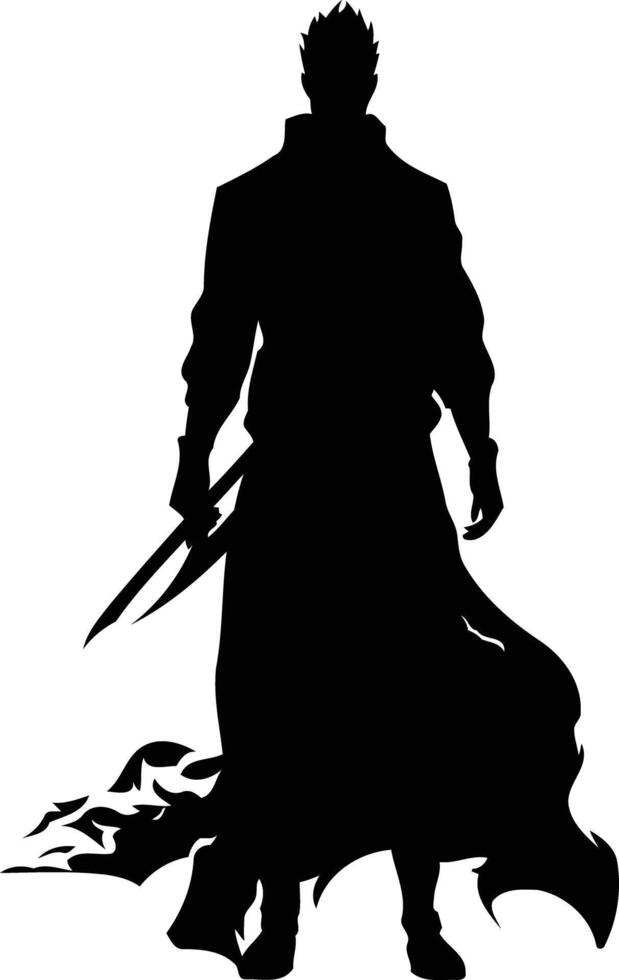 A dramatic silhouette of a lone figure holding a weapon, shrouded in mystery and intrigue vector