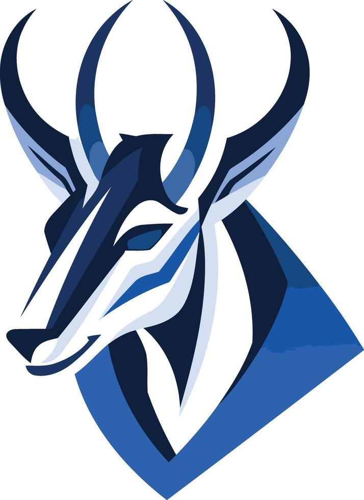 Stylized blue and white antelope head logo design vector