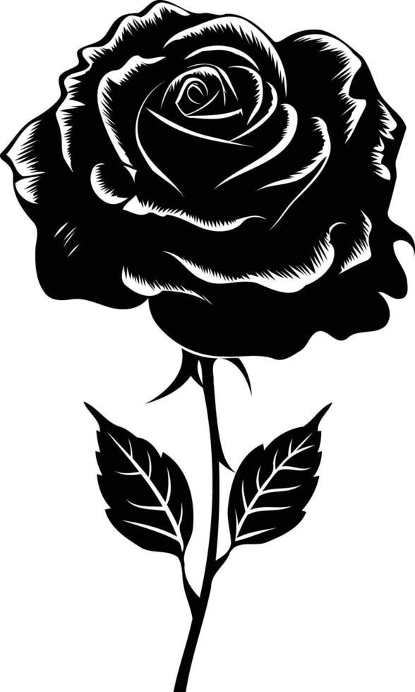 Black and White Single Rose Silhouette vector