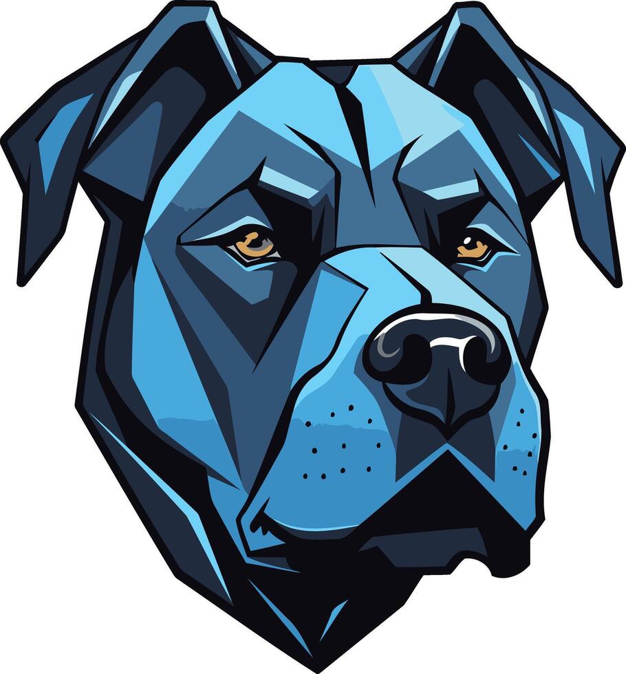 A bold, stylized illustration of a dog's head, rendered in a striking blue color scheme vector