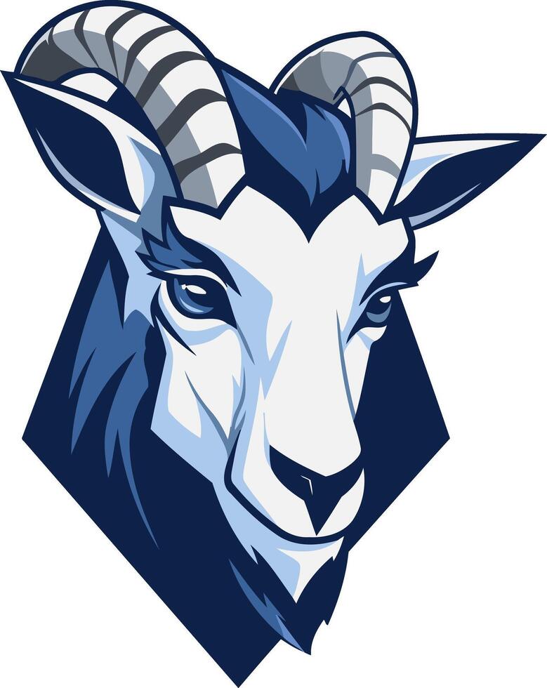 A fierce and powerful blue and white goat head mascot, perfect for a sports team, brand, or organization seeking a strong and confident identity vector