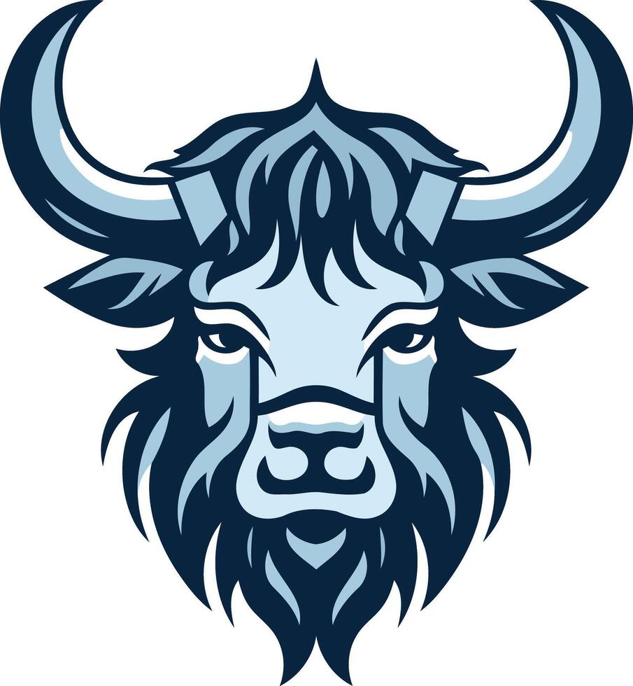 A bold, stylized illustration of a blue yak's head with a fierce expression, perfect for branding or logo design vector