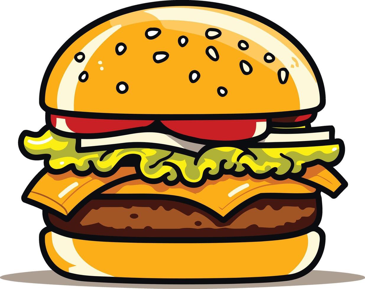 A delicious cartoon burger with all the fixings, perfect for menus, social media, and branding vector