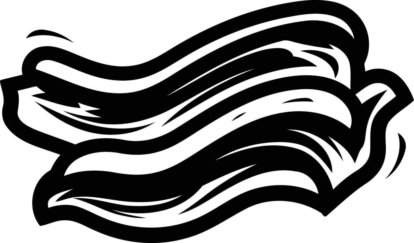 Black and white illustration of crispy bacon strips, perfect for food blogs, menus, and packaging vector