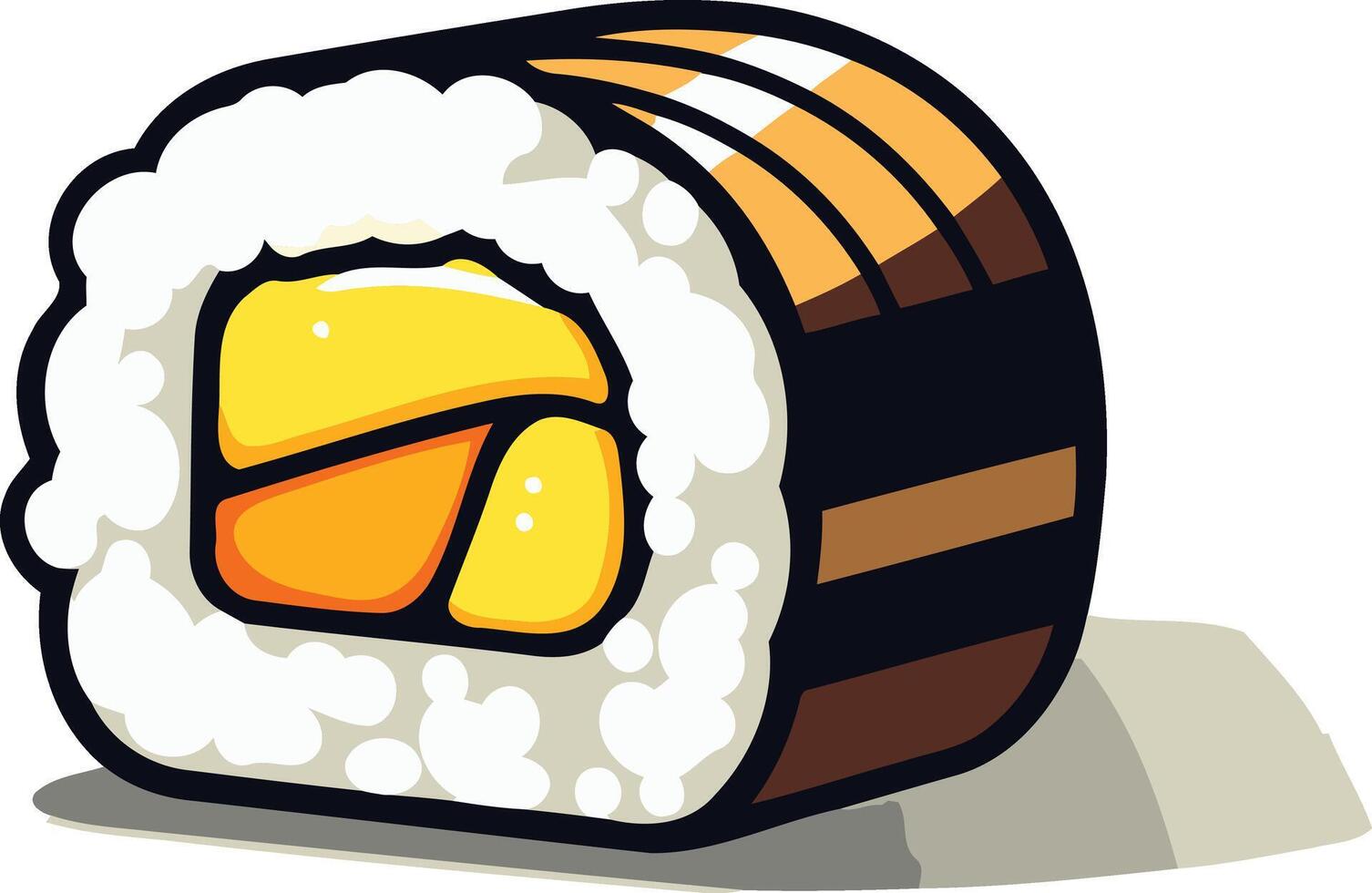 A cartoon illustration of a single sushi roll, perfect for menus, social media, or branding vector