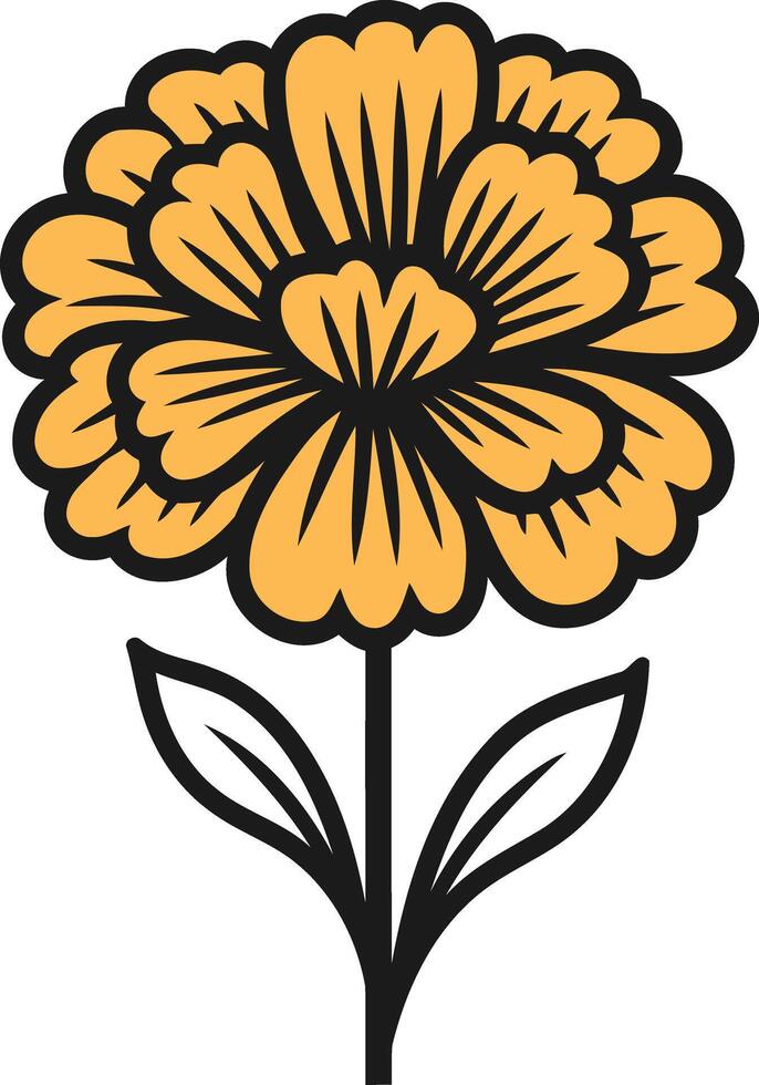 A simple yet elegant black and yellow illustration of a marigold flower vector