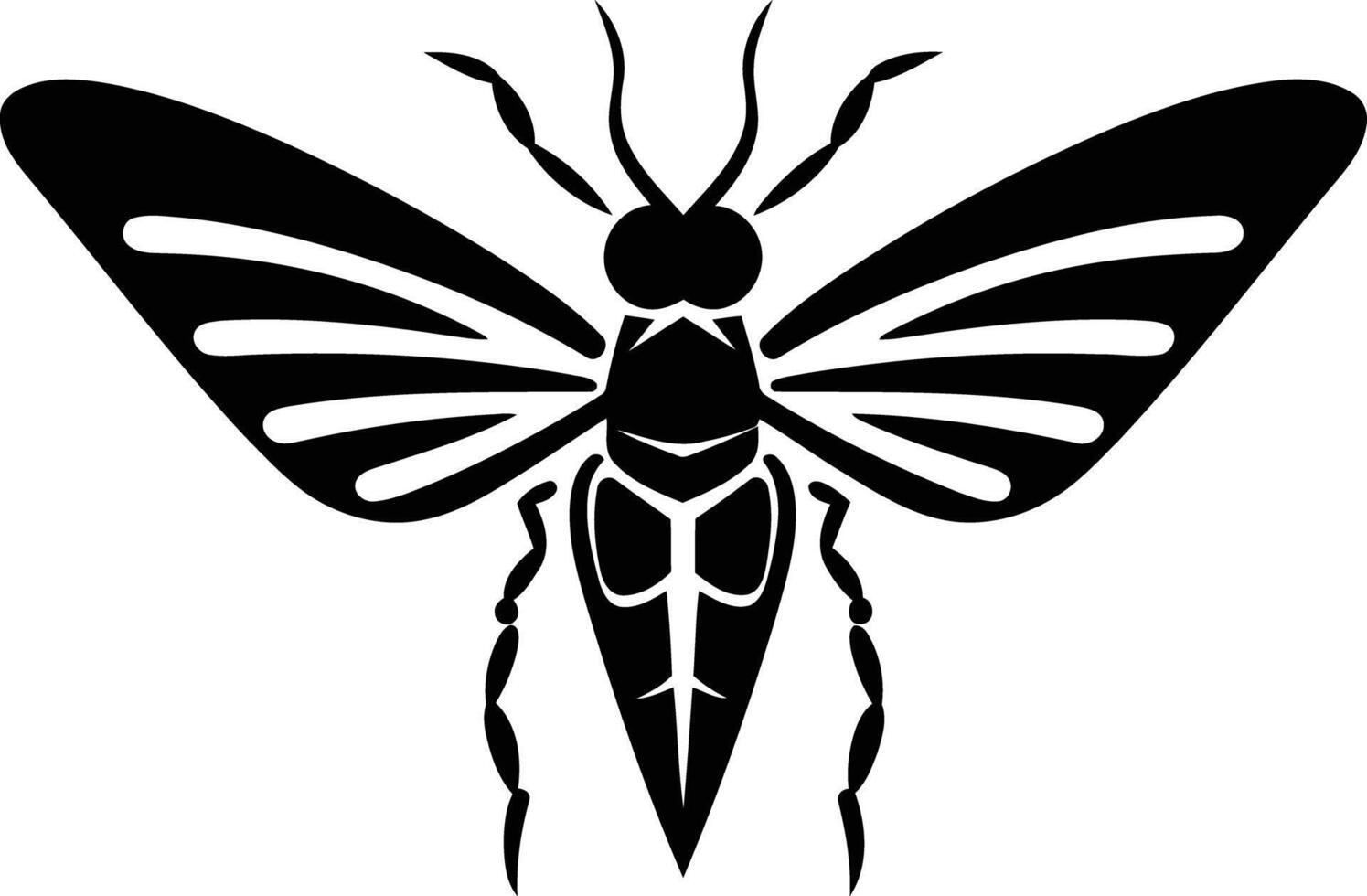 Stylized black and white silhouette of an insect with wings spread vector