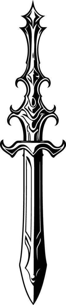 A striking black and white illustration of a stylized sword, perfect for fantasy, gaming, or medieval themed projects vector