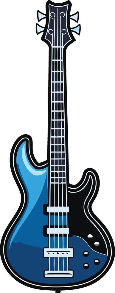 A vibrant blue electric bass guitar with black accents, perfect for music themed designs, logos, and illustrations vector