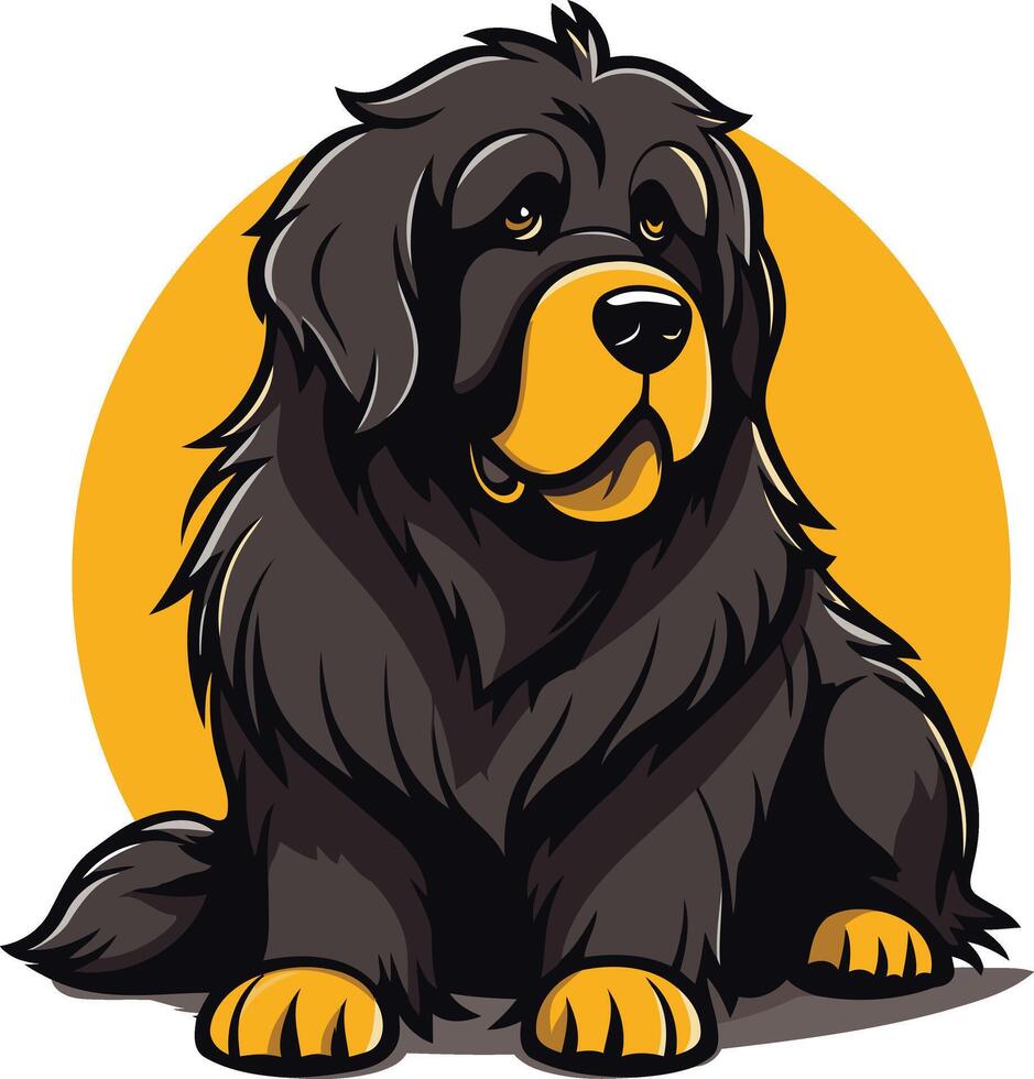 Cute cartoon illustration of a black tibetan mastiff with a friendly expression, perfect for pet related projects, websites, and social media vector
