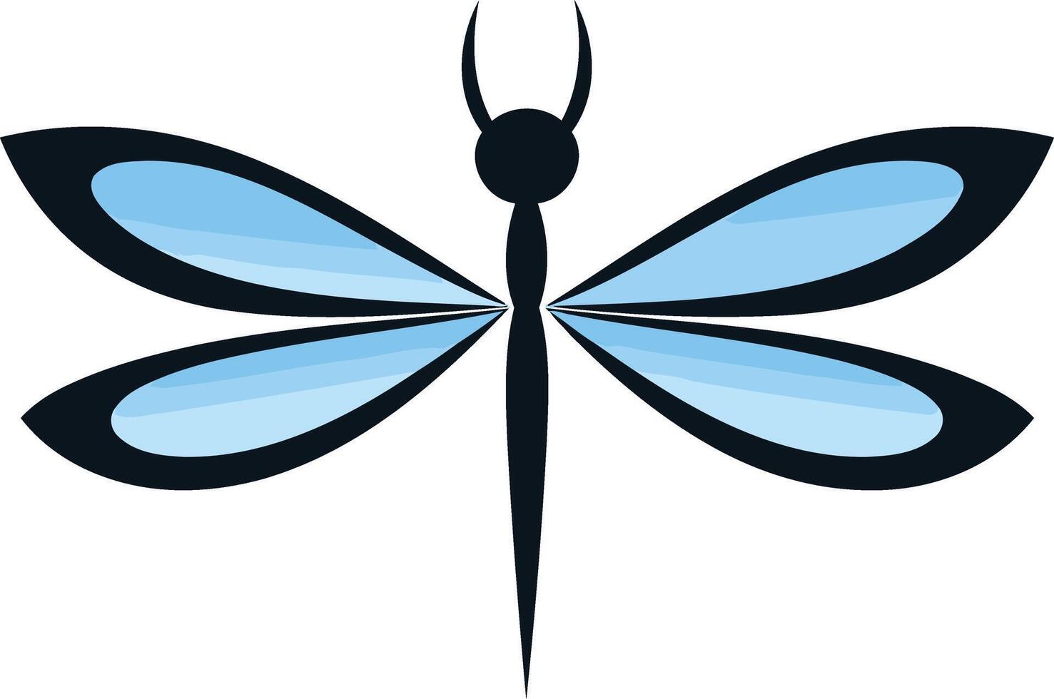 Simple and elegant dragonfly silhouette in blue and black vector