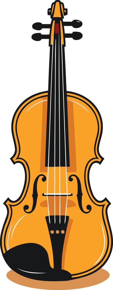 A cheerful cartoon illustration of a violin with a yellow body and black strings, perfect for adding a musical touch to your designs vector