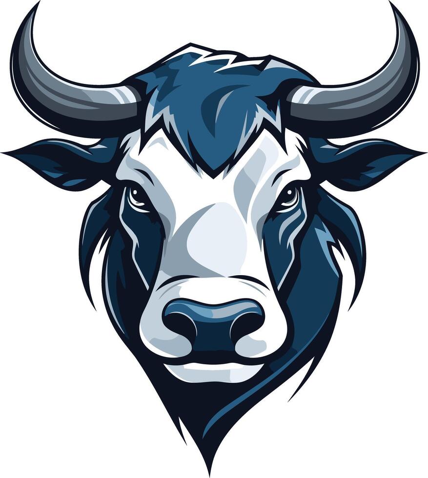 Powerful bull head illustration, perfect for sports teams, branding, and designs requiring a strong, masculine image vector