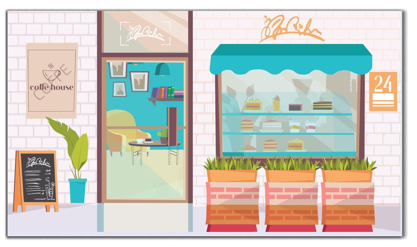 Cafe exterior isolated on white background,Cartoon image of coffe shop vector