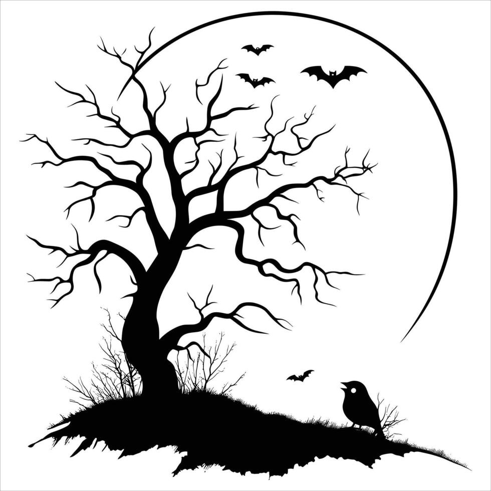 A black silhouette halloween tree on a white background vector