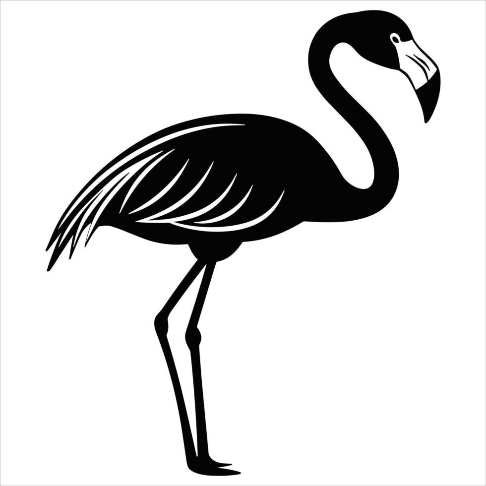 A black silhouette flamingo bird on a white background vector