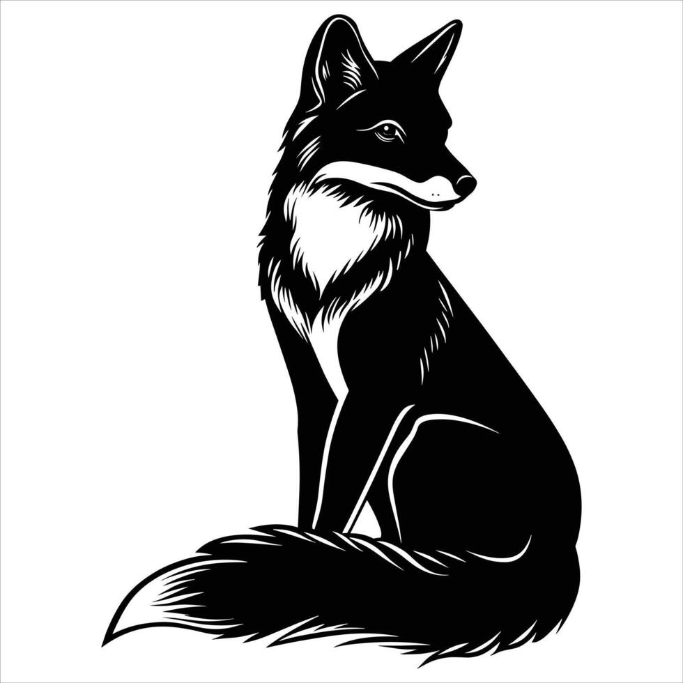 A black silhouette fox on a white background vector