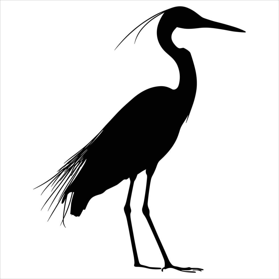 A black silhouette egret bird on a white background vector